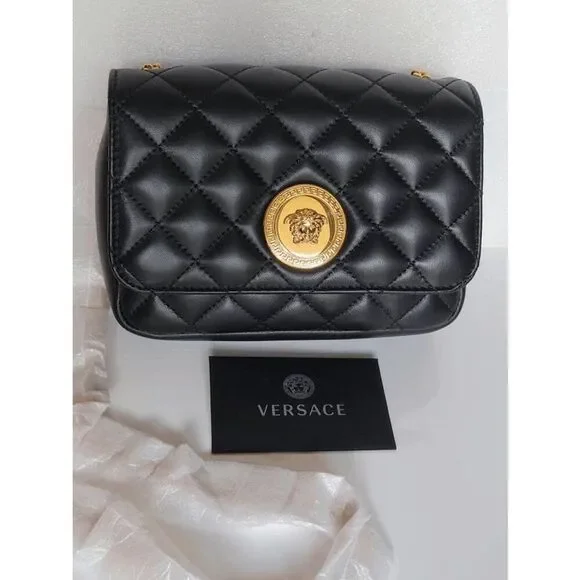 VERSACE Black Quilted Calfskin Leather Medusa Crossbody Bag $2200 NEW WITH TAGS - Picture 3 of 16